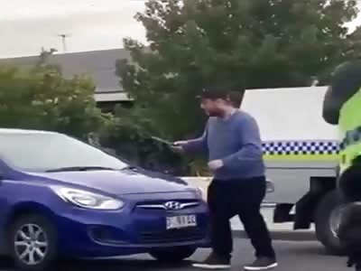 Guy Threatens Police with Knife during Meltdown then Gets ran over 