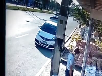 Man walking on the road is take out by a van.