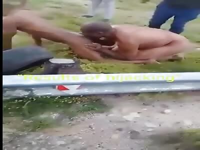 Humiliated thieves forced to suck ass