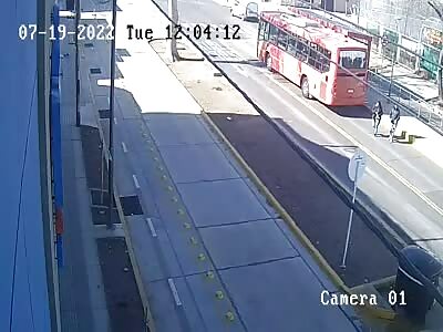Two pedestrians hit by bus.