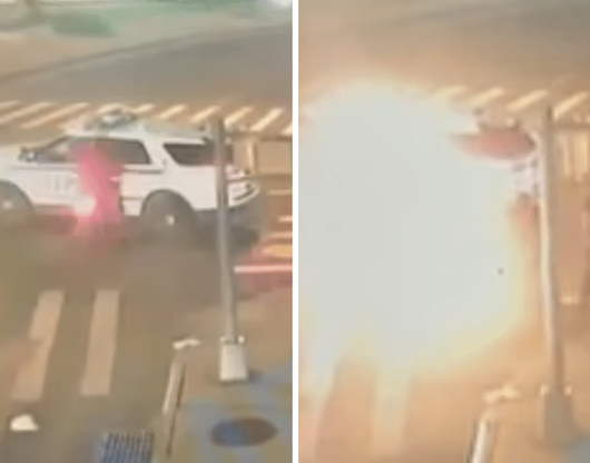 Moped Hits NYPD Cruiser, Bursts Into Flames In Queens