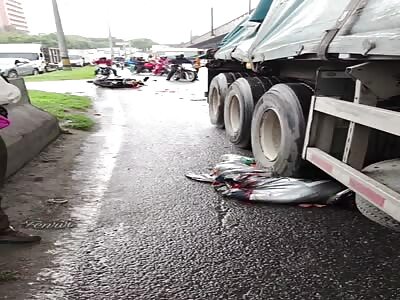 truck crushes motorcyclist