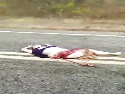 A woman's body split in half in a motorcycle accident