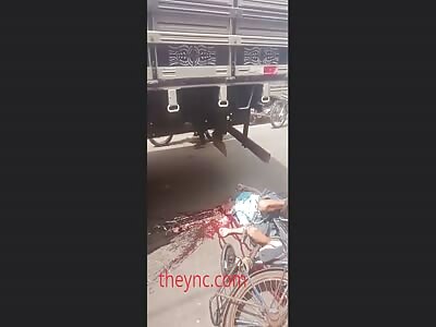 Aftermath: Old Cyclist's Head Destroyed by Truck Wheels