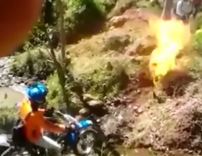 Kid on his ATV Catches Fire during Race...Slow Motion Added 