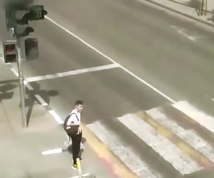 Pedestrian makes a Mistake at the Crossing...