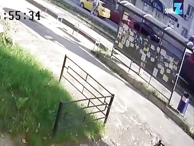 Incredibly Lucky Woman at Bus Stop Survives this by Inches...