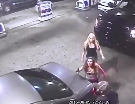 Crazy and Stupid Girl pulls a Gun during a Fight at Gas Station  
