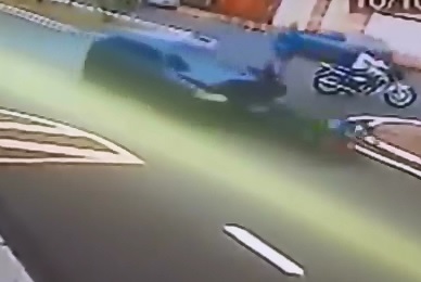 Female Motorcyclist Blasted and Lifted Off by Car 