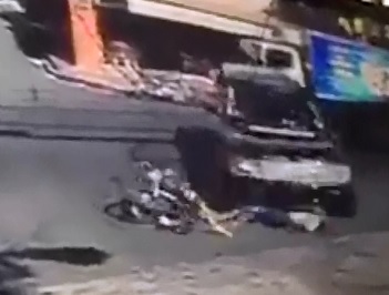 Motorcyclist is Hit..then Run Over a Couple Times by Pickup Truck 