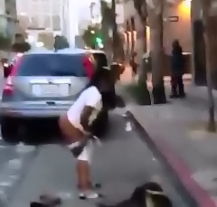 Disgusting Woman Starts a Fight by Pissing in the Street..then gets Her Ass Kicked Afterwards 