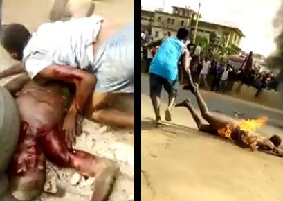 FULL Video:  Two thieves being brutally lynched by very angry mob