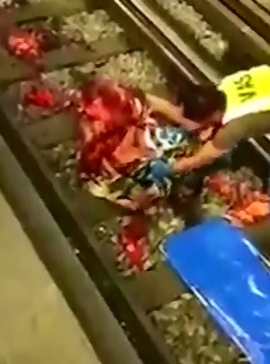Mans Guts Stuck to the Sticky Hot Train Tracks in the Subway