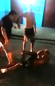 Man gets an Old Fashioned Beatdown on Concrete with Punches and Kicks to the Head 