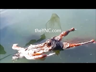 Gruesome Floating Decomposing man is pulled from the River with a Fishing Net 