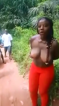Topless Black Woman caught Stealing Forced to Stand in Front of Crowd 
