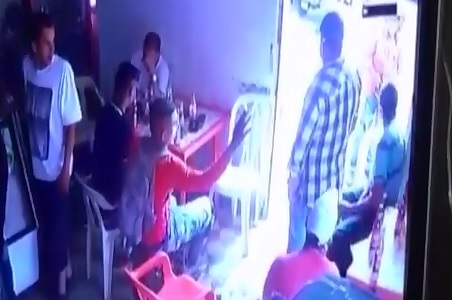 Murder caught on Video...Bullet goes through the Man in Flannel and Kills Innocent Guy Drinking Beer 