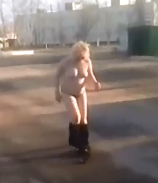 Russian Drunk Dances Naked for the Soldiers...Im sure they Dont Appreciate it 