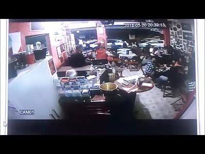 Big Man Robbing Restaurant has Instant Justice Come from Behind..