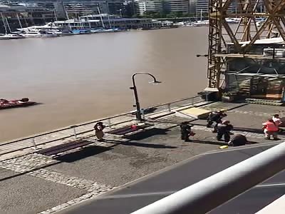 Suicide jumping from a crane in Puerto Madero Argentina