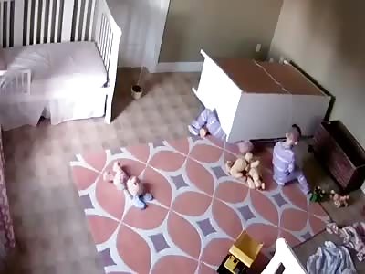 Brother saves twin from fallen dresser.