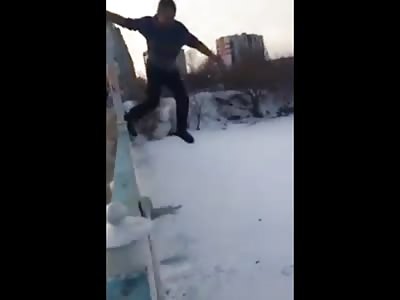 Dude jumped from the bridge to the ice