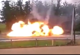 Burning Car Explodes on Brazilian Road