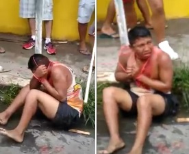 Crying & Begging Thief tied to a Pole and Beaten 
