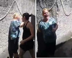 Dumb Fucking Bitch Beats and Terrorizes Scared Old Woman