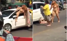Fucked up Naked Woman Causes Accident While Driving