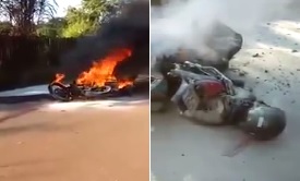 Biker Ends up Toast in the Road after Accident (Fire & Aftermath)