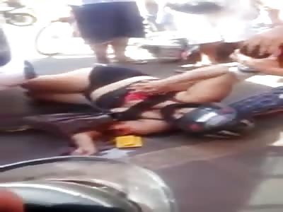 Driver cries and try to confort fat woman who was run over by him