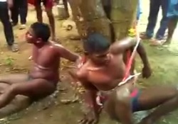 Two Thieves Tortured by Town .. Tied to Tree and Beaten