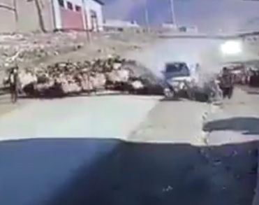 Car Hits a Flock of Sheep Crossing the Road