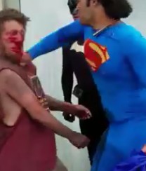 Superman Beats up Homless Man
