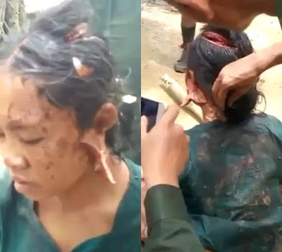 Muslim woman is hacked in the head by army soldier, Myanmar