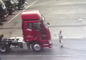 Elderly Man Ranover by a Big Rig Truck... Suicide?