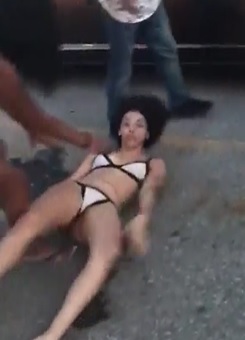 Girl in Bikini Beaten by Crew of other Bitches
