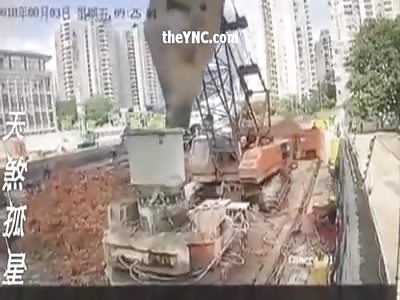 Incredible Work Accident Shows Worker Crushed by Cement Piece