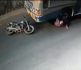 Bus Crushes Motorcyclist Underneath Wheel