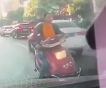 Moronic Scooter Driver Going Wrong Way is OBLITERATED by Truck