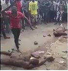 Two Thieves Lynched by Mob, Beaten and Torched to Death.