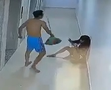 Topless Woman Beaten with a Broom by Her Boyfriend