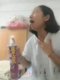 Crazy Woman Tries Killing Herself with Bugspray