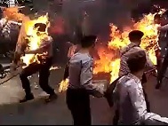 Police Set on Fire During Protest w/ Molotov Cocktails
