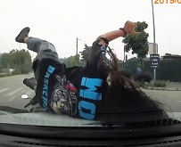 Oblivious Chick on Moped is Ragdolled 
