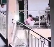 Dude Holding Woman Falls Through Railing to Death