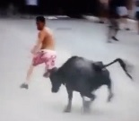 LOL: Dude Running From Bull .. Hits Pole