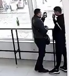 Dudes Enjoying Coffee Stabbed From Behind by Crazy