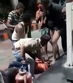 Moron tried to stab a man gets beaten